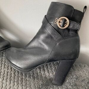 Dune London Black Leather Ankle Boots with Gold Ring Accent